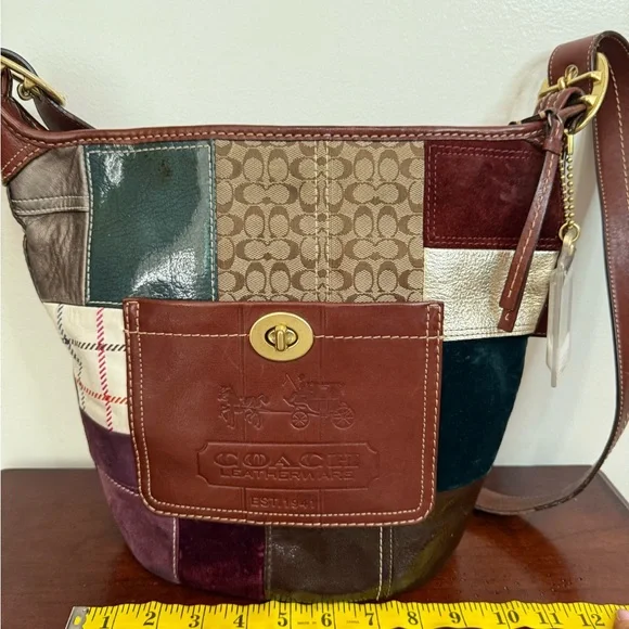 Coach Patchwork #11356 Shoulder/crossbody Bag - Brown, Green, Burgundy holiday - Picture 4 of 14